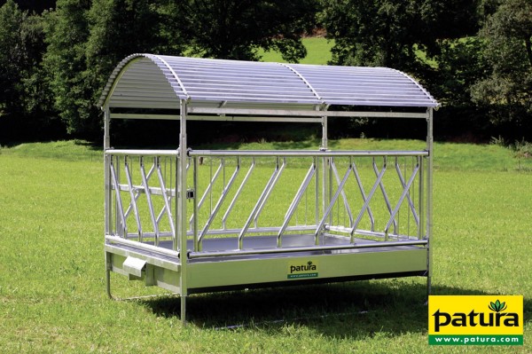 Großballenraufe mit Schrägfressgittern und Dach, 2,85 x 2,05 m