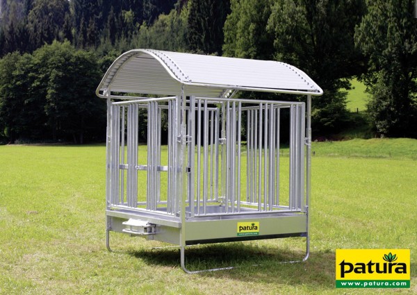 Profi-Viereckraufe mit Sicherheits-Pferdefressgittern und Dach 2,00 x 2,05 m