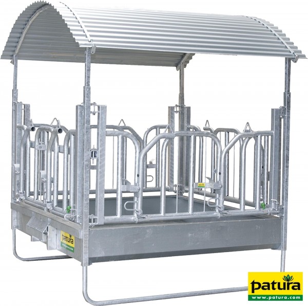 Profi-Viereckraufe mit Schwedenfressgittern und Dach 2,00 x 2,05 m