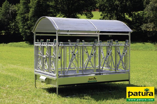 Großballenraufe mit Sicherheits- Fangfressgittern und Dach 2,85 x 2,05 m