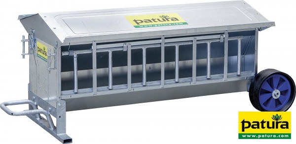 Lämmer-Futterautomat, L= 1,25 m, fahrbar Inhalt ca. 120 ltr., mit Dach, verzinkt