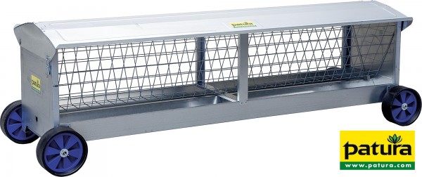 Heuraufe mit Rädern, L=2,45m mit Dach, für Lämmer und Schafe