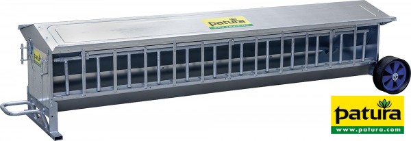Lämmer-Futterautomat, L= 2,44 m, fahrbar Inhalt ca. 240 ltr., mit Dach, verzinkt