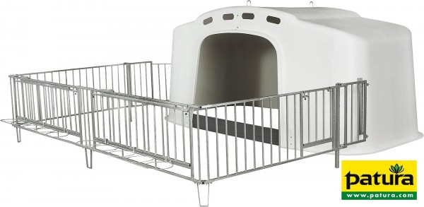 Kälberhütte XXL mit Umzäunung, Metallschwelle, 10 Eimerringe, Transportösen